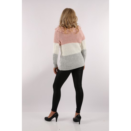 WOMEN Hoodie with White Crew Neck Jersey in Pink