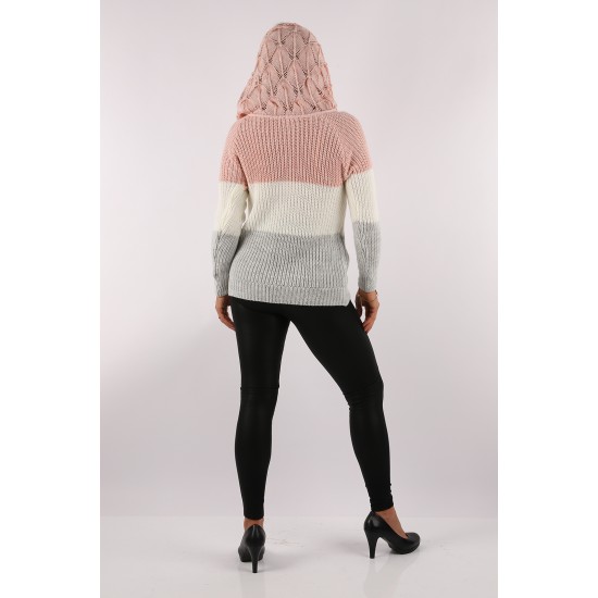 WOMEN Hoodie with White Crew Neck Jersey in Pink