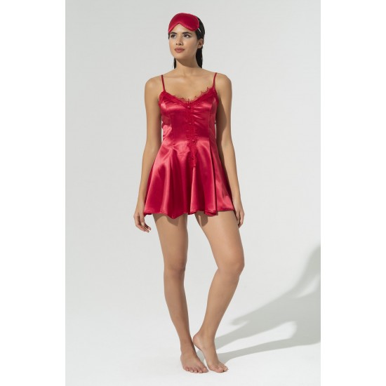For You Sleepwear 2 Piece Lacy Red Satin Nightgown Set