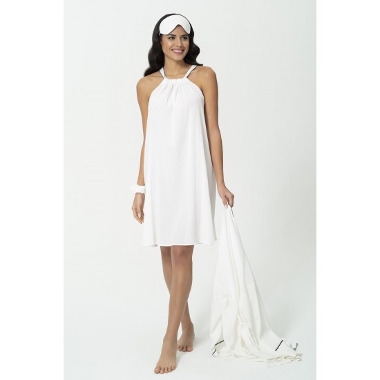 For You Moda Women's 5-Piece Organic Navy Blue Bias Nightgown Dressing Gown Set