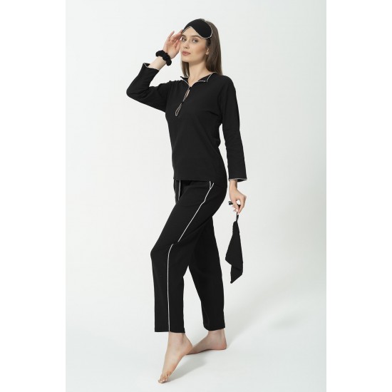 For You Moda Women's 7 Piece Organic White Edge Embroidered Pajamas Set