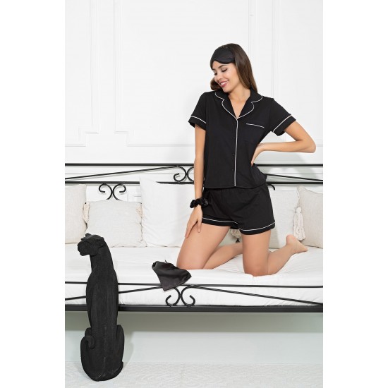 For You Sleepwear Combed Cotton 5-Piece Black Pajamas Set