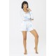 For You Sleepwear 3 Piece Satin Light Blue Shirt Shorts Pajamas Set