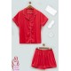 For you Sleepwear 5 pcs Plus Satin Red Pajamas Shorts Set