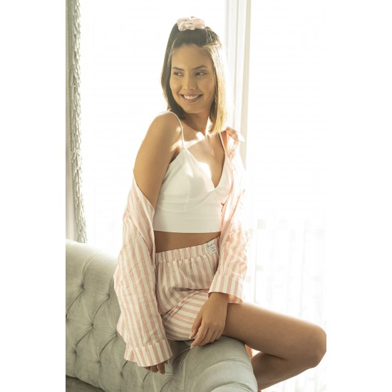 For You Moda Women's Oversize Loungewear Set of 4 Pink Striped