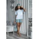 For You Sleepwear 5 Pcs Striped Viscose Blue Short Sleeve Pajamas Set