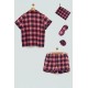For You Sleepwear 5 Pieces Plaid Pattern Red Pajamas Shorts Set