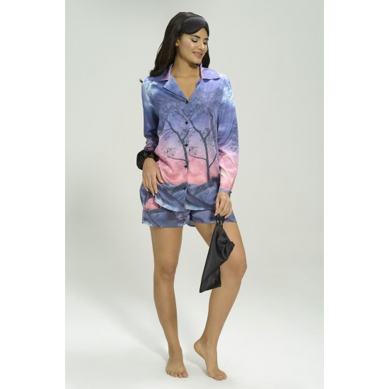 For You Sleepwear 5-pack Satin Nature Pattern Black Pajamas Shorts Set