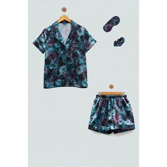 For You Sleepwear Boxed Satin Flower Pattern Pajama Shorts Set of 4