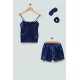 For You Sleepwear 4-pack Satin Navy Blue Athlete Shorts Set