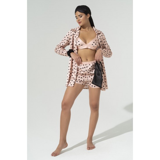 For You Sleepwear 5-pack Bustier Star Pink Satin Pajamas Shorts Set