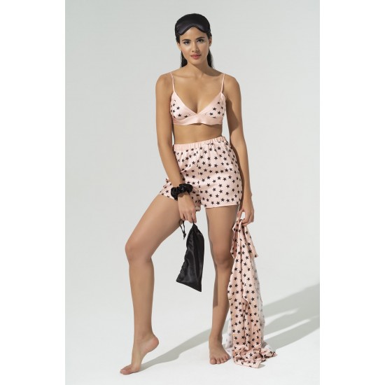For You Sleepwear 5-pack Bustier Star Pink Satin Pajamas Shorts Set