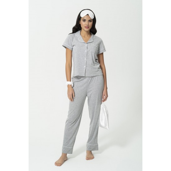 For You Sleepwear Combed Cotton 5-Piece Gray Long Pajamas Set