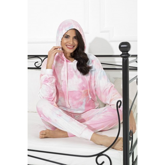 For You In&Out 2-pack Inside and Outside Batik Pattern Hooded Pink Bottom Top Set 