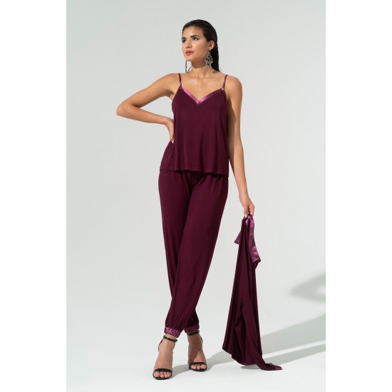 For You In&Out 7 Piece Satin Detailed Combed Cotton Purple Pajamas Set