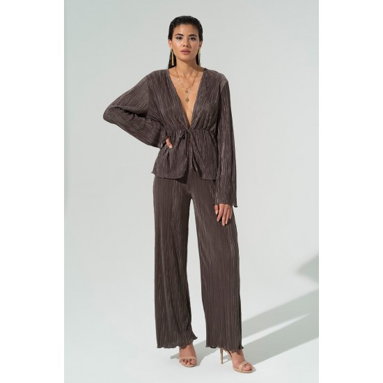 For You In&Out 2-Piece Pleated Green Blouse and Pants Set