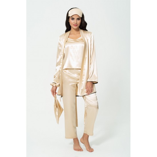 For You Sleepwear 7 Pieces Champagne Satin Pajamas Set