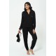 For You In&Out 7 Piece Satin Detailed Combed Black Pajama Set