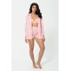 For You Sleepwear 3 Piece Striped Bustier Pink Satin Pajamas Set