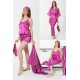 For You Sleepwear Satin 7 Pack Leopard Patterned Piping Detailed Pink Pajamas Set