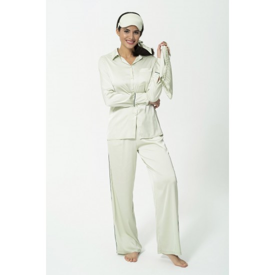 For You In&Out 7 Pieces Green Pajamas Set With Satin Tie Inside and Outside