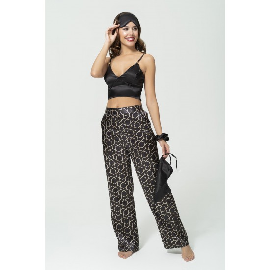 For You In&Out Satin 6 Pieces Black Geometric Set Inside and Out