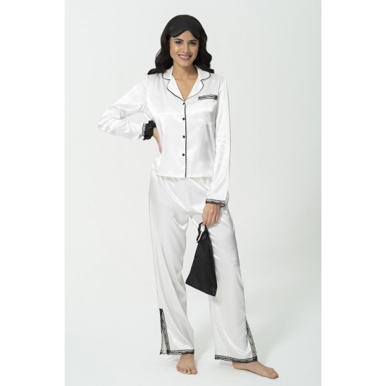 For You Sleepwear 5-pack Satin Lace Detailed Ecru Pajamas Set