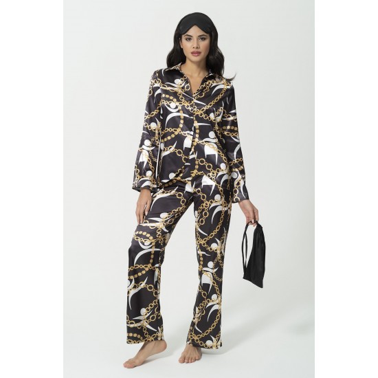 For You In&Out Satin 6 Piece Inside and Outside Black Chain Pattern Set