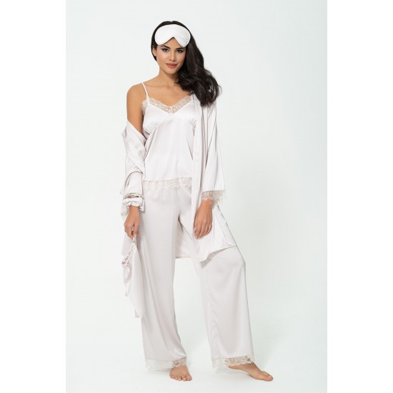 For You Sleepwear 6 Pieces Lacy Dressing Gown Athlete Pants Gray Pajama Set