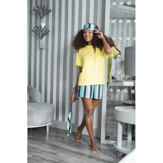 For You Sleepwear Striped Viscose Yellow Short Sleeve Pajamas Set of 5