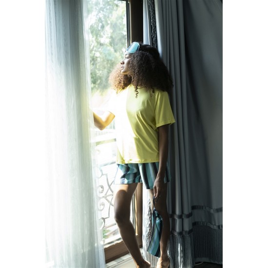 For You Sleepwear Striped Viscose Yellow Short Sleeve Pajamas Set of 5