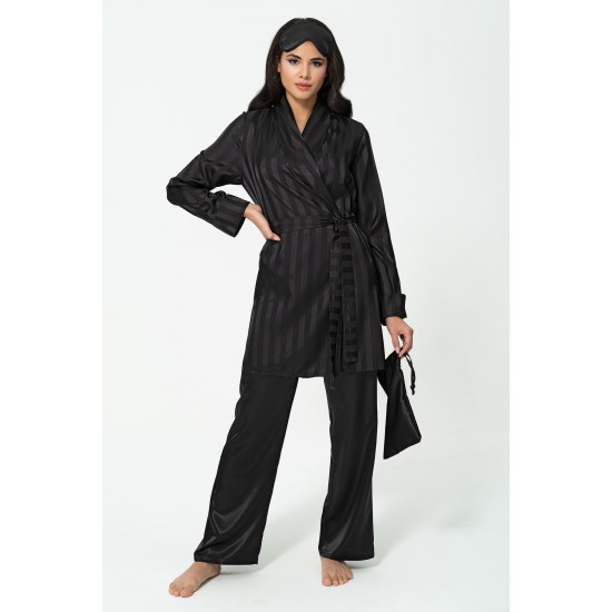 For You In&Out 6 Piece Satin Inside And Outside Black Jacquard Set