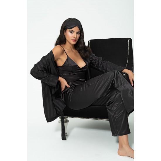 For You In&Out 6 Piece Satin Inside And Outside Black Jacquard Set