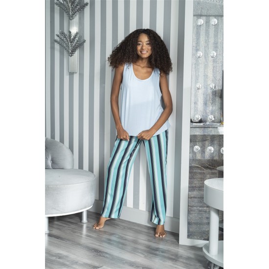 For You Sleepwear 2 Pack Striped Viscose Blue Singlet Pajamas Set