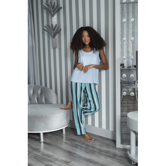 For You Sleepwear 2 Pack Striped Viscose Blue Singlet Pajamas Set