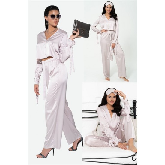 For You In&Out 5 Pieces Indoor&Outdoor Arm Tie Detailed Gray Pajamas Set