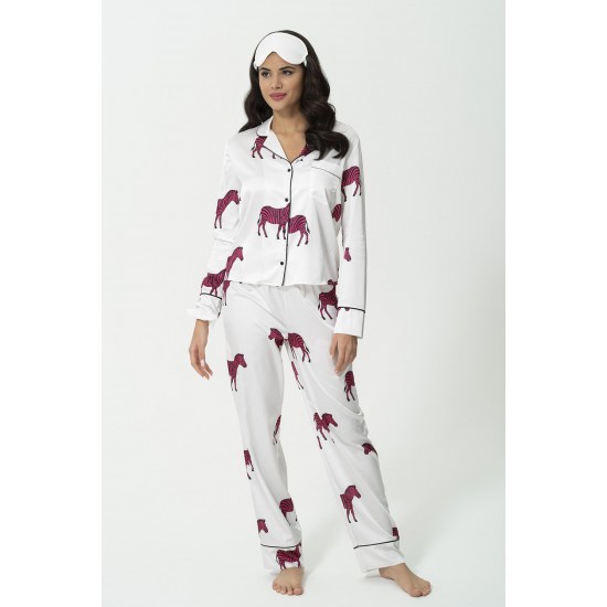 For You Sleepwear 6 Piece Zebra Pattern Ecru Satin Pajamas Set