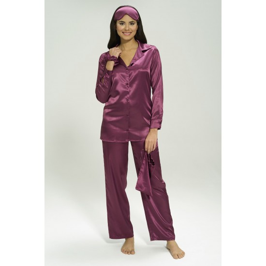 For You Sleepwear 6 Pieces Satin Bustier Purple Pajamas Set