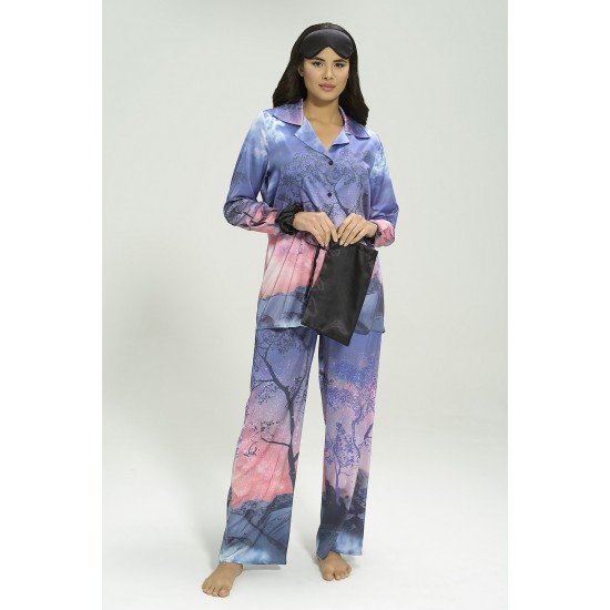 For You Sleepwear 5-pack Satin Nature Pattern Black Pajamas Set
