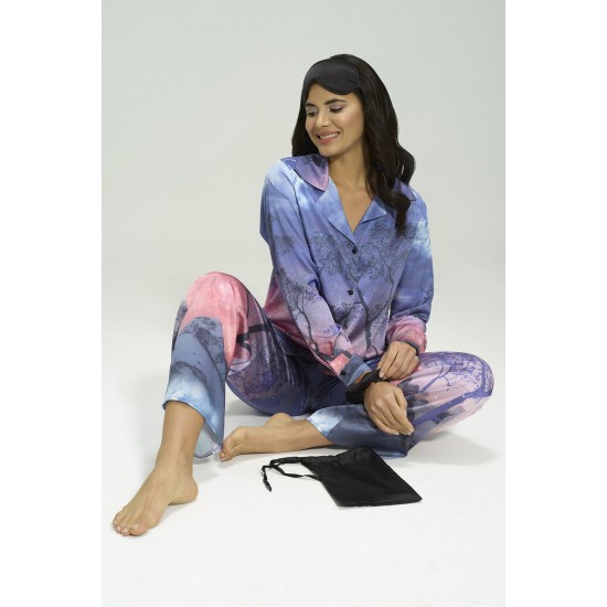 For You Sleepwear 5-pack Satin Nature Pattern Black Pajamas Set