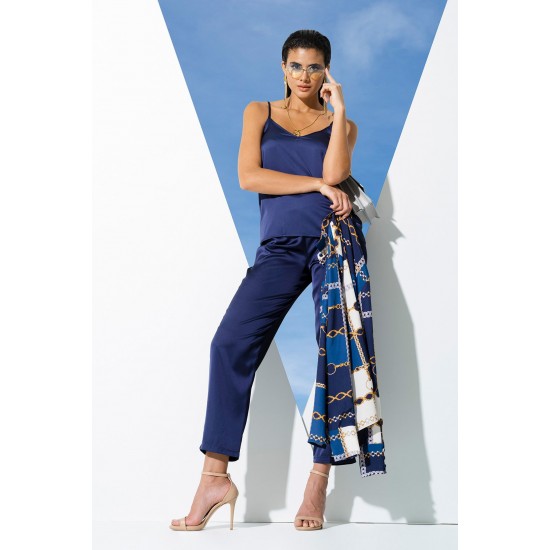 For You In&Out 6 Pieces Both Inside and Outside Chain Pattern Navy Blue Pajamas Set