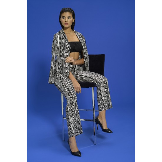 For You In&Out 7 Pcs Viscose Both Inside and Outside Asymmetric Pattern Black Pajama Set