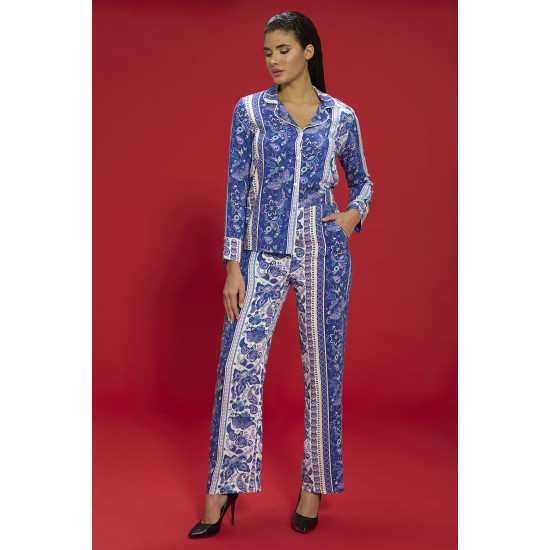 For You In&Out 7 Piece Viscose Ethnic Pattern Blue Pajama Set Both Inside and Outside