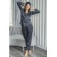 For You Fashion Women's Satin 7 Piece Snake Pattern Navy Blue Pajama Set