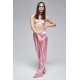 For You Moda Women's 3-Piece Pink Striped Bustier Satin Pajamas TK