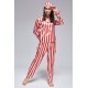 For You Moda Women's 6 Pieces Red and White Striped Satin Pajamas Set