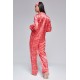 For You Moda Women's 6 Pieces Red Authentic Pattern Satin Pajamas Set