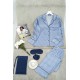 For You Moda Women's Polka Dot Blue Satin Pajamas Set