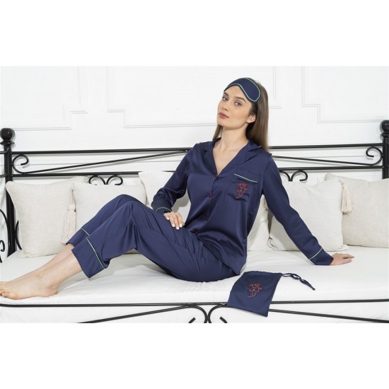 For You Moda Women's 6 Piece Satin Pocket Floral Pajamas Set
