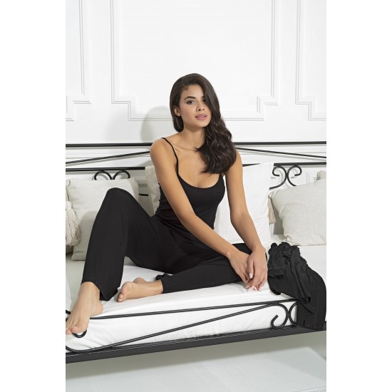 For You Sleepwear 3-Piece Combed Negligee Athlete Trousers Black Set